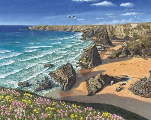 пейзаж, морской, море, берег моря, с цветами