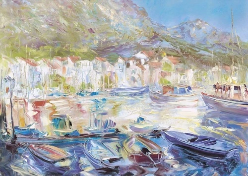 пейзаж, морской, море, живопись, берег моря, живописный, лодки