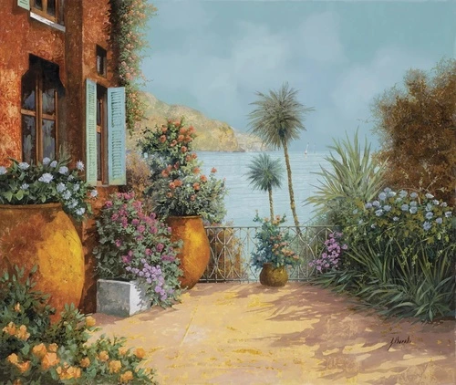 пейзаж, морской, море, дворик