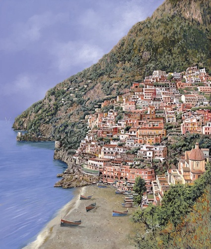 пейзаж, морской, море, берег, город, средиземноморье