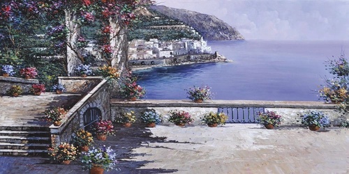 пейзаж, морской, море, терраса, с видом на море