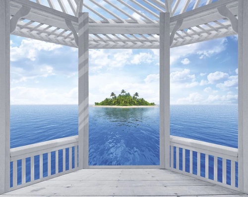 пейзаж, морской, море, небо, терраса, остров в море, голубая