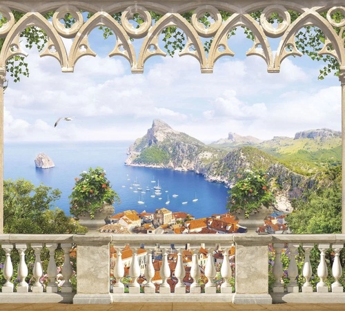 пейзаж, морской, море, бухта, терраса, узор