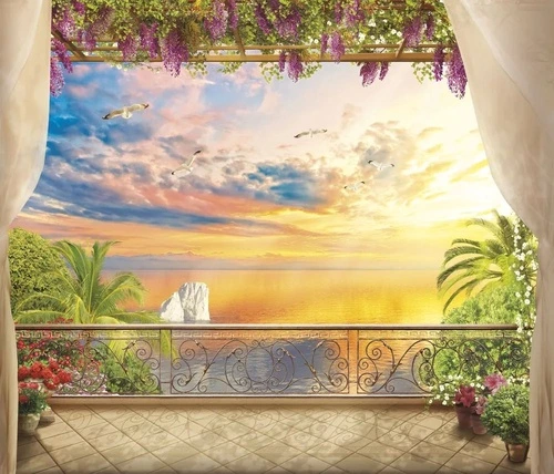 пейзаж, море, солнце, терраса