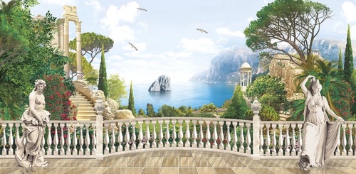 пейзаж, море, морской, терраса, фигуры