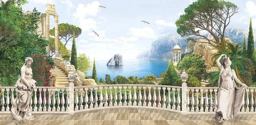 пейзаж, море, морской, терраса, фигуры