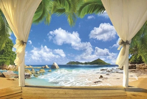 пейзаж, морской, море, терраса, колонны, бухта