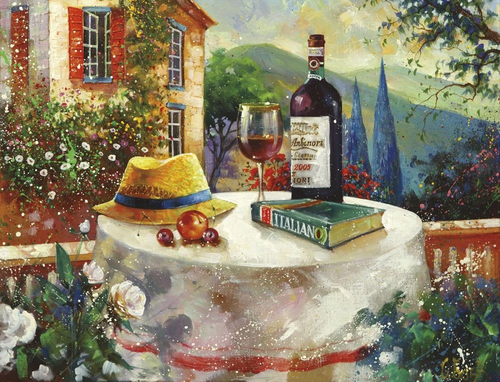 живопись, картины, стол, вино, шляпа