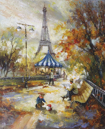 живопись, улочки, париж, эйфелева башня