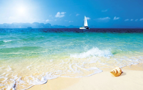 пейзаж, морской, море, песчаный берег, яхта