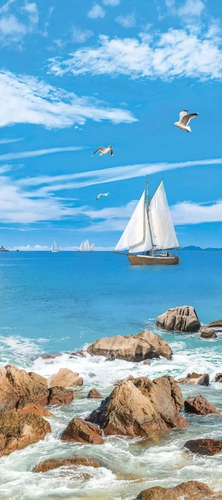 пейзаж, морской, море, синий, яхта, парусник