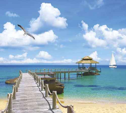 пейзаж, морской, море, мостик, чайка, пирс