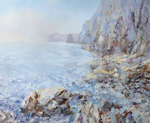 пейзаж, морской, акварель, берег, абстракция