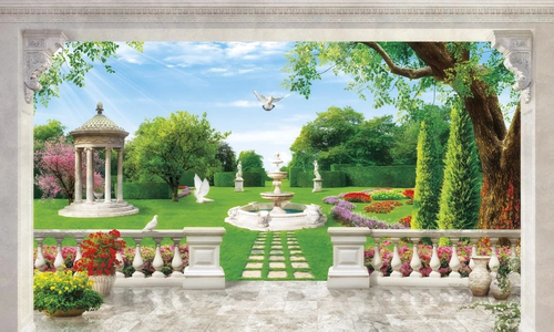 пейзаж, терраса, парк, зеленая