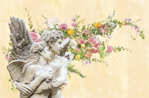 графика, барельеф, влюбленные, на желтом фоне