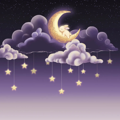 в детскую, комнату, звезды, небо, месяц, облака, темно синий