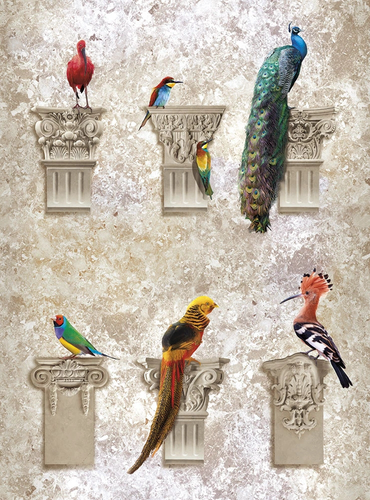 живопись, под штукатурку, птицы