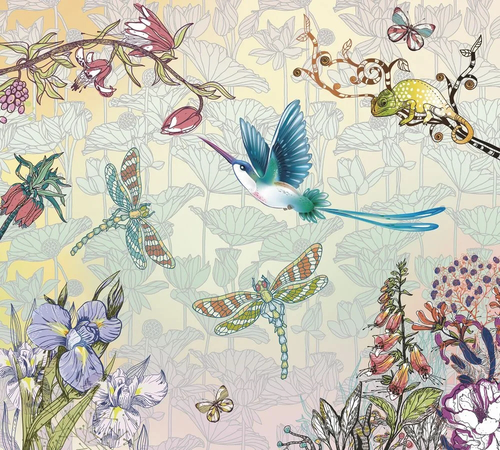 цветы, в детскую комнату, колибри, стрекоза, хамелеон
