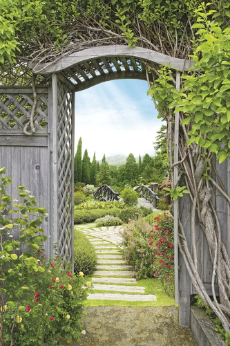 пейзаж, живопись, калитка, дорожка, в саду