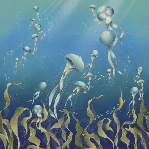 в детскую комнату, медузы, синий