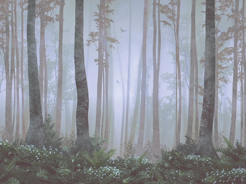 в загородный дом, лес, деревья, стволы, серая