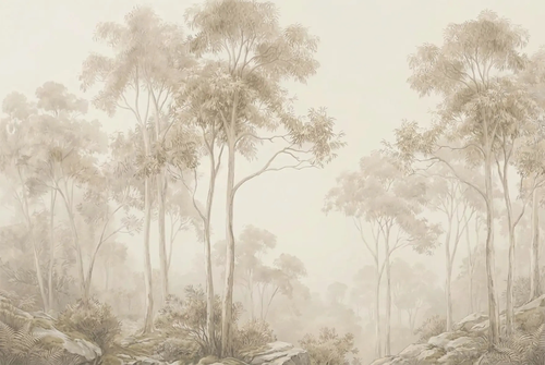 пейзаж, деревья, дерево на стену, деревья в тумане, обои деревья, деревья сепия