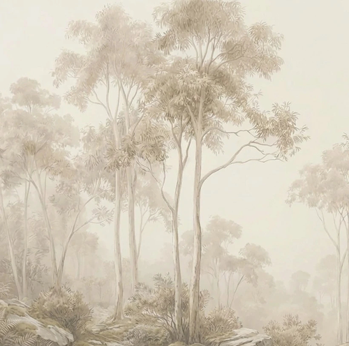 пейзаж, деревья, дерево на стену, деревья в тумане, обои деревья, деревья сепия, квадратные, бежевые