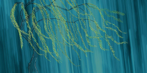 пейзаж, ветки, ярко бирюзовая