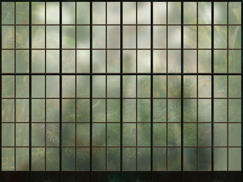 пейзаж, окно, тропики, серо-зеленая