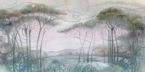 пейзаж, сосны, светло бирюзовая