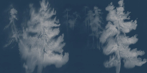 пейзаж, ели, темно синяя