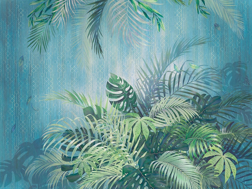 пейзаж, листья тропические, папоротник, голубая, зеленая