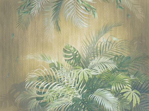 пейзаж, листья тропические, папоротник, желто-зеленая