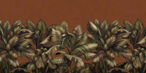 пейзаж, листья тропические, темные, коричневая