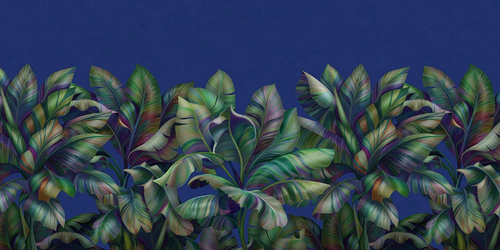 пейзаж, листья тропические, темная, зеленая, синий