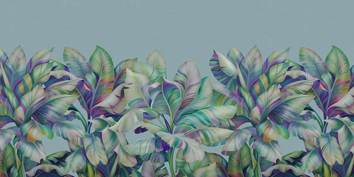 пейзаж, листья тропические, серо-зеленая, разноцветная