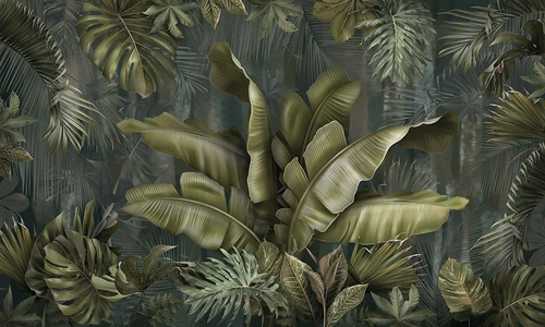 пейзаж, листья тропические, банановые, тропики, темно зеленая