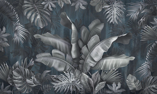 пейзаж, тропические листья, тропики, серо-зеленая