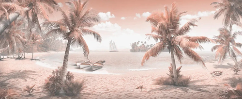 пейзаж, морской, пальмы, берег, горизонтальные, бежевая, светло бежевые
