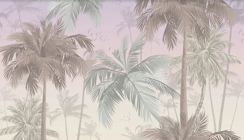 пейзаж, тропический, пальмы, светло розовая