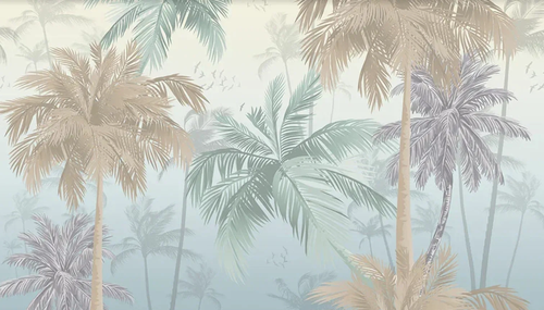 пейзаж, тропический, пальмы, светло голубая