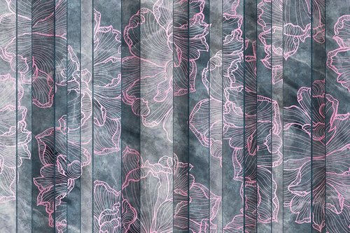 цветы, графика, узор, сиреневые линии, серо-синяя