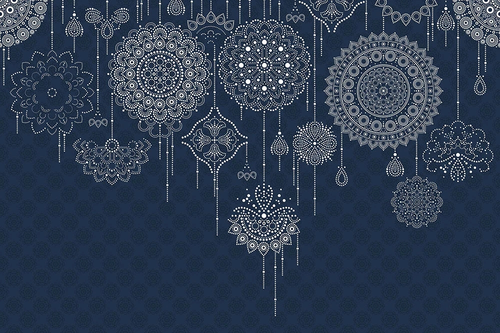 графика, серебро, узоры, темно синяя