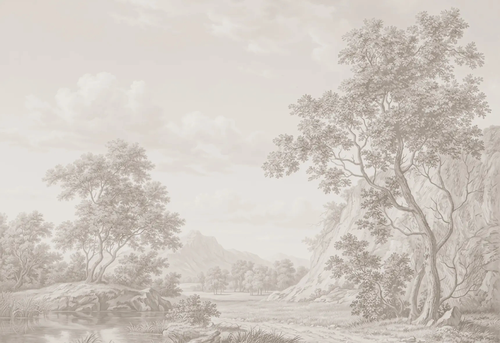 пейзаж, бежевые, на стену пейзаж, деревья, дерево на стену, деревья в тумане, деревья сепия, лес деревья, лес