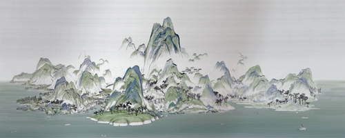 пейзаж, горы, море, серая