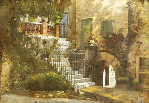 пейзаж, лестница, балкон