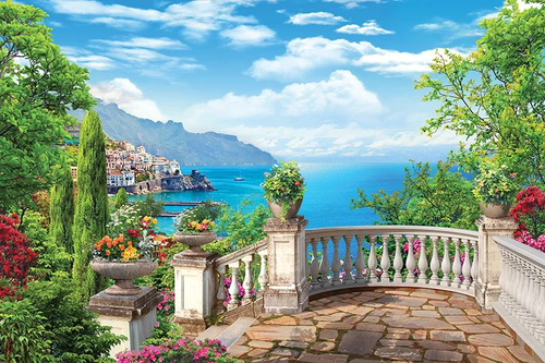 улочки, терраса, море, облака