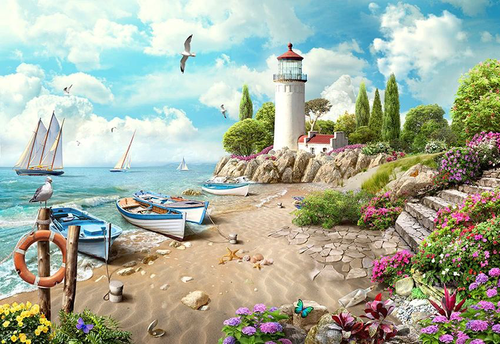 пейзаж, морской, берег, лодки
