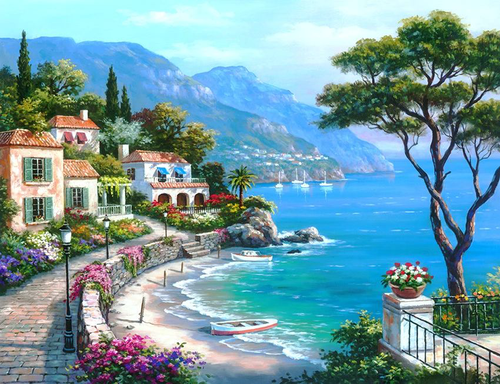 пейзаж, берег, море, город