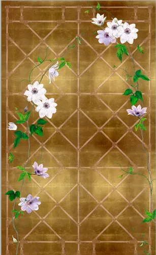 белые, узор, золото, цветы, поталь, золотые, зеленые